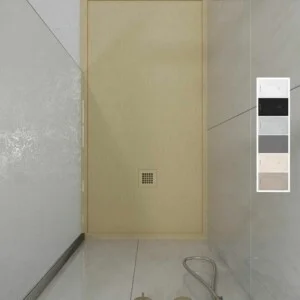 Receveur de douche ABSOLUTE Moka en résine avec cadre – texture ardoise – antibactérien et antidérapant. Couleurs au choix.