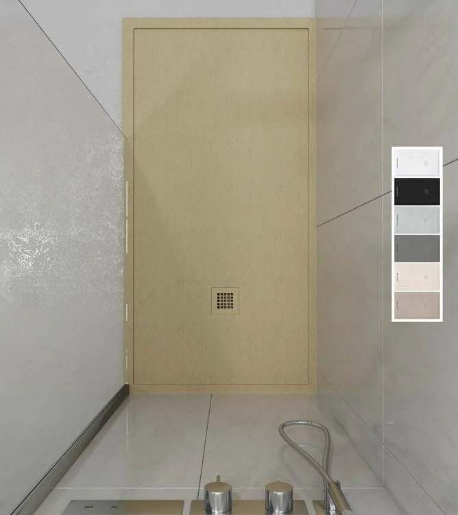Receveur de douche ABSOLUTE Moka en résine avec cadre – texture ardoise – antibactérien et antidérapant. Couleurs au choix.