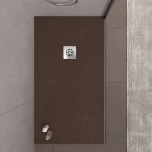 Receveur de douche en résine ONE Marron RAL 8017 et autres couleurs exclusives avec texture ardoise antibactérienne et antidérapante. grille en acier inoxydable