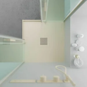 Receveur de douche en résine QUADRO Cream – coloris au choix – texture ardoise – antibactérien et antidérapant. Grille thermolaquée