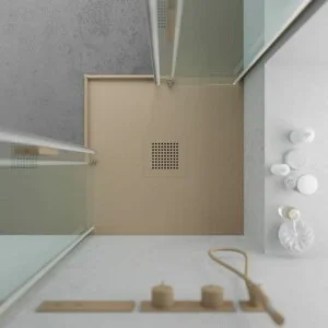 Receveur de douche en résine QUADRO Moka – coloris au choix – texture ardoise – antibactérien et antidérapant. Grille thermolaquée