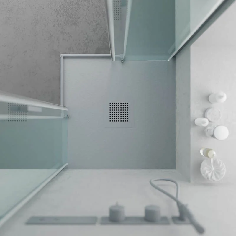 Receveur de douche en résine QUADRO Gris Ciment – coloris au choix – texture ardoise – antibactérien et antidérapant. Grille thermolaquée