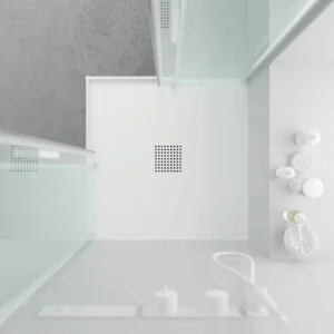 QUADRO Receveur de douche en résine blanche – coloris au choix – texture ardoise – antibactérien et antidérapant. Grille thermolaquée