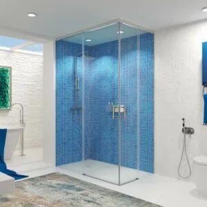 Paroi de douche rectangulaire TECH HIGH 2 portes fixes - 2 portes coulissantes en verre INOX 8 mm à partir du plafond