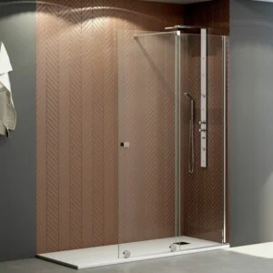 Paroi de douche avant JUNIOR 1 fixe -1 porte coulissante. Finition CHROME BRILLANT