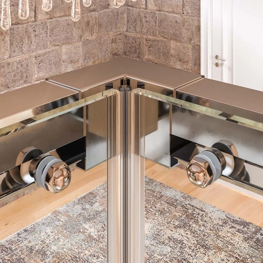 Paroi de douche carrée TECH STEEL 2 fixes – 2 portes coulissantes en verre 8 mm. ACIER INOXIDABLE – Image 5