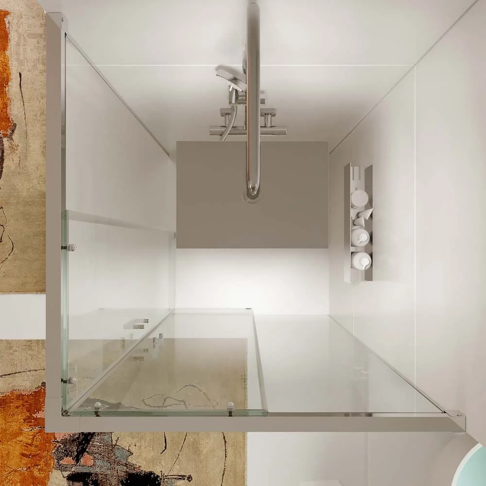 Paroi de douche carrée TECH STEEL 2 fixes – 2 portes coulissantes en verre 8 mm. ACIER INOXIDABLE – Image 3