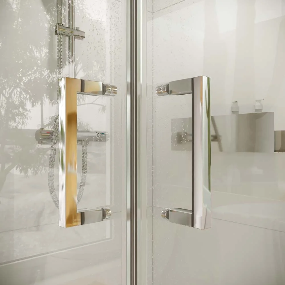 Paroi de douche carrée TECH STEEL 2 fixes – 2 portes coulissantes en verre 8 mm. ACIER INOXIDABLE – Image 4