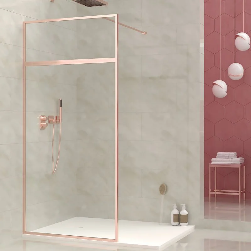 Paroi de douche fixe sur mesure LINE avec profilés cadrés 2 corps - Verre 4 MM avec traitement anticalcaire inclus - Bras de fixation en inox