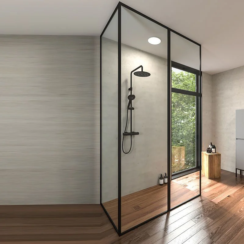 Plafonnier de douche LINE avec profilés cadrés en 3 parties - Verre 4 MM avec traitement anticalcaire inclus - Bras de fixation en acier inoxydable – Image 3