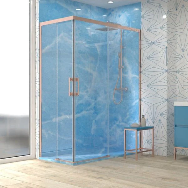 Receveur de douche en résine texture ardoise. Effet en marbre Emperador Azul et autres finitions – STONE 3D moderne antidérapant – Image 3