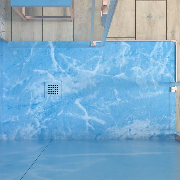Receveur de douche en résine texture ardoise. Effet en marbre Emperador Azul et autres finitions – STONE 3D moderne antidérapant – Image 4