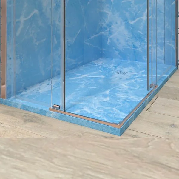 Receveur de douche en résine texture ardoise. Effet en marbre Emperador Azul et autres finitions – STONE 3D moderne antidérapant – Image 2