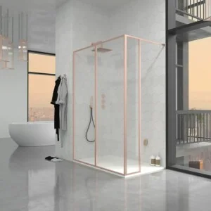 Paroi de douche fixe sur mesure LINE XL avec profilés cadrés 3 corps - Verre 4 MM avec traitement anticalcaire inclus - Bras de support en inox