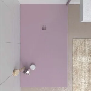 Receveur de douche en résine CLOE Violet et autres couleurs exclusives avec une texture ardoise antibactérienne et antidérapante. Grille thermolaquée