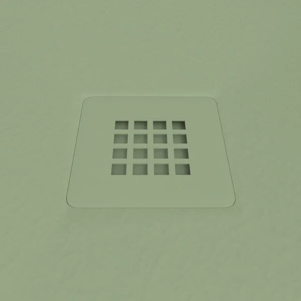 Receveur de douche CLOE en résine vert olive et autres couleurs exclusives avec une texture ardoise antibactérienne et antidérapante. Grille thermolaquée – Image 3