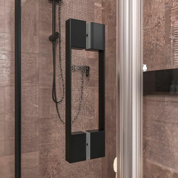 Paroi de douche rectangulaire OPEN 2 fixe – 1 porte battante sur mesure. NOIR MAT – Image 3