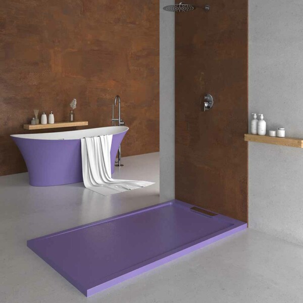 Receveur de douche en résine STYLE – couleur lilas RAL-4005 et autres – texture ardoise – antibactérien et antidérapant. grille cachée – Image 2