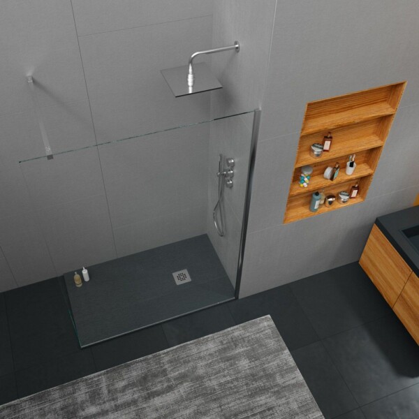 Receveur de douche en résine ONE Gris Anthracite RAL 7016 et autres couleurs avec texture ardoise antibactérienne et antidérapante. grille en acier inoxydable – Image 2