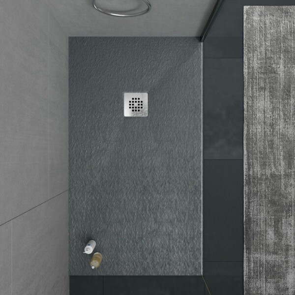 Receveur de douche en résine ONE Gris Anthracite RAL 7016 et autres couleurs avec texture ardoise antibactérienne et antidérapante. grille en acier inoxydable