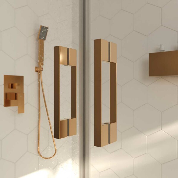 Paroi de douche rectangulaire OPEN 1 fixe - 2 portes battantes sur mesure. CUIVRE MAT – Image 7