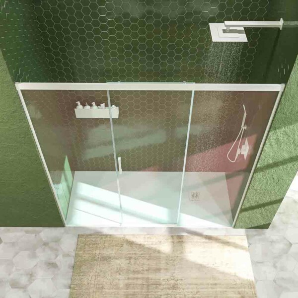 Cabine de douche frontale BASIC 2 fixes – 1 porte centrale coulissante. BLANC MAT – Image 2