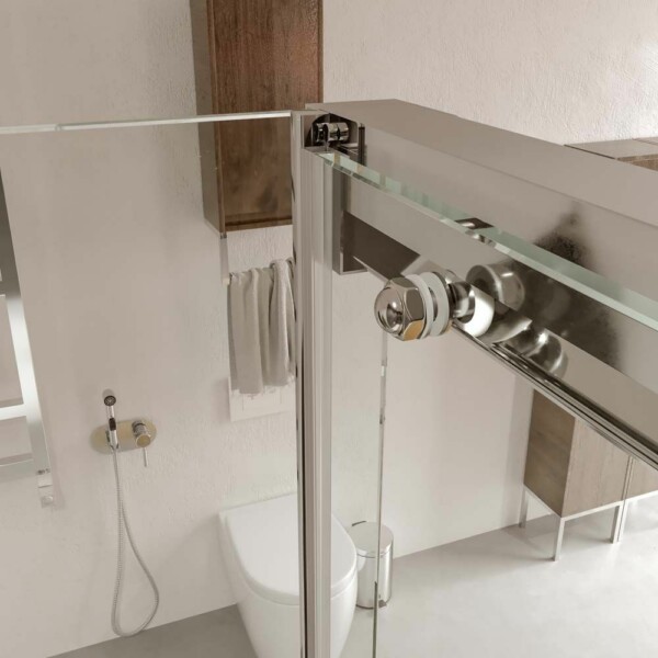 Paroi de douche rectangulaire TECH STEEL 1 fixe – 1 porte coulissante + 1 verre fixe 8 mm. ACIER INOXIDABLE – Image 6