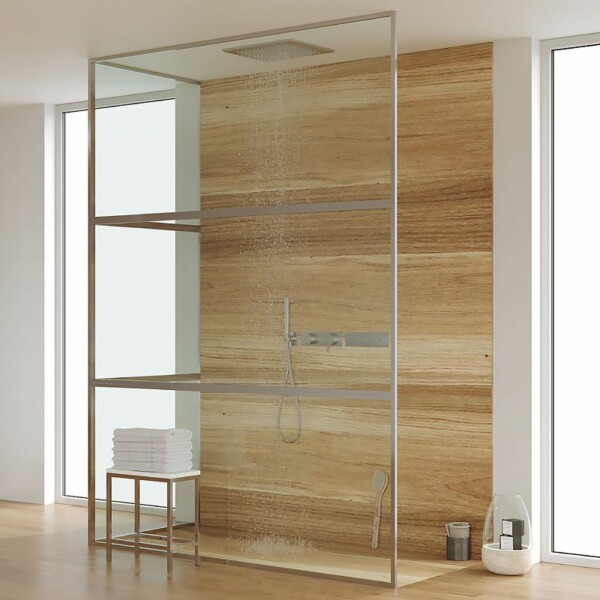 Plafonnier de douche LINE XL avec profilés cadrés en 3 parties - Verre 4 MM avec traitement anticalcaire inclus - Bras de fixation en acier inoxydable