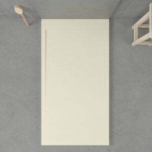 Receveur de douche en résine avec cadre URBANSTONE Crème RAL 1013, texture ardoise, antibactérien et antidérapant. Couleurs au choix. Grille cachée