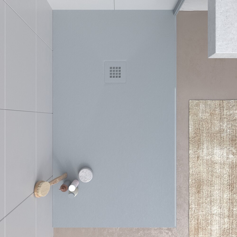 Receveur de douche en résine MYSTONE Gris RAL 7040 et autres coloris exclusifs, texture ardoise antibactérienne et antidérapante