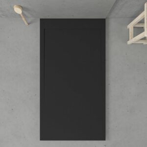Receveur de douche en résine avec cadre URBANSTONE Noir RAL 9005, texture ardoise, antibactérien et antidérapant. Couleurs au choix. Grille cachée