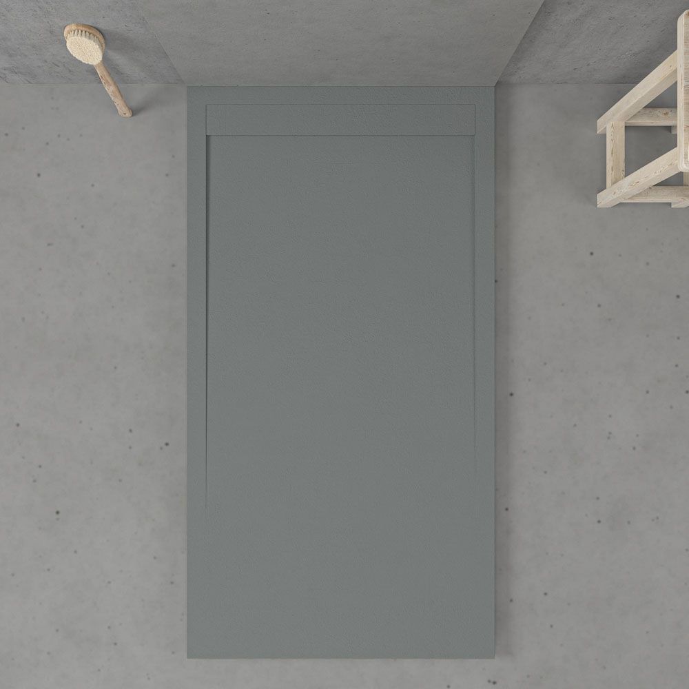 Receveur de douche en résine avec cadre URBANSTONE Gris RAL 7040, texture ardoise, antibactérien et antidérapant. Couleurs au choix. Grille cachée