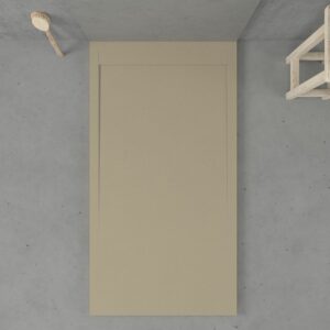 Receveur de douche en résine avec cadre URBANSTONE Moka RAL 1019, texture ardoise, antibactérien et antidérapant. Couleurs au choix. Grille cachée