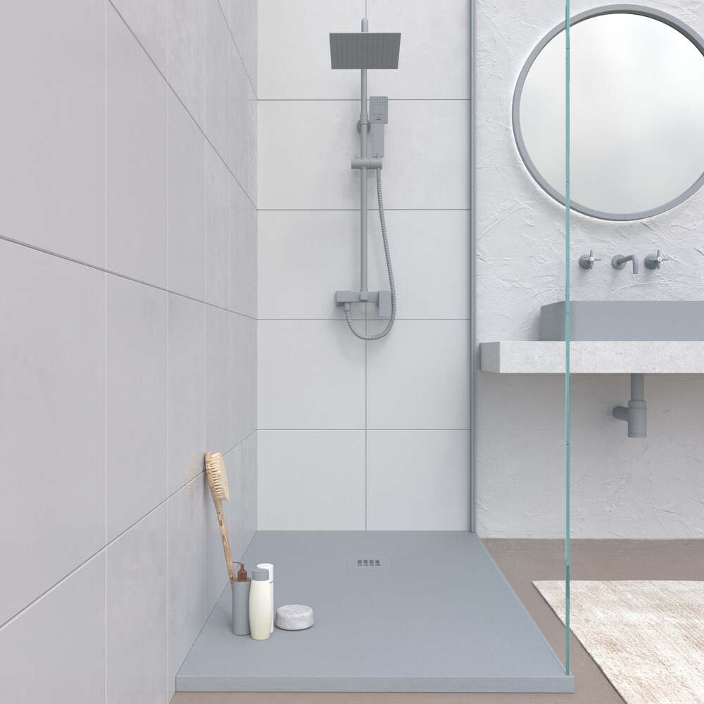 Receveur de douche en résine MYSTONE Gris RAL 7040 et autres coloris exclusifs, texture ardoise antibactérienne et antidérapante – Image 2