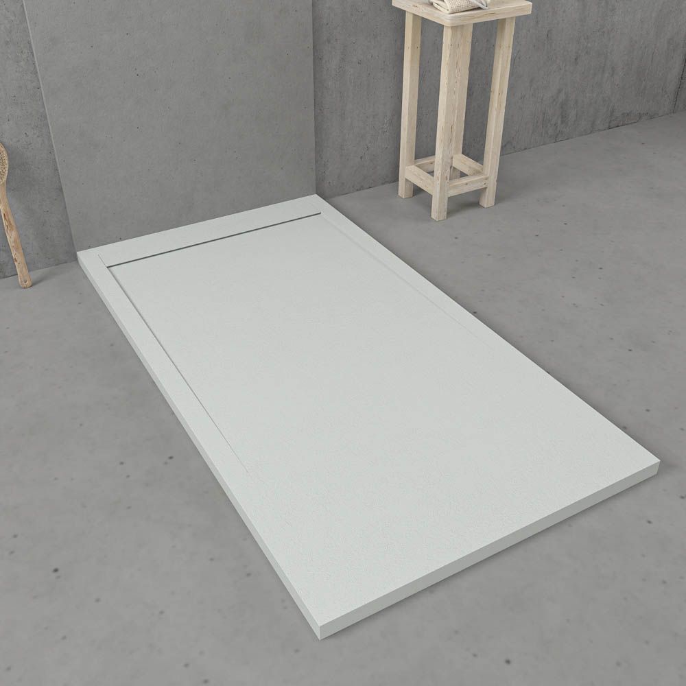 Receveur de douche en résine avec cadre URBANSTONE Sable RAL 7035, texture ardoise, antibactérien et antidérapant. Couleurs au choix. Grille cachée – Image 2