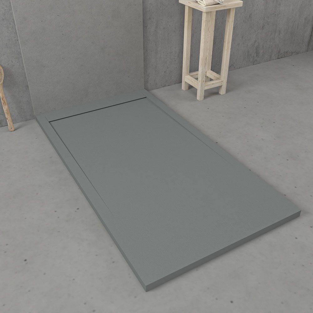 Receveur de douche en résine avec cadre URBANSTONE Gris RAL 7040, texture ardoise, antibactérien et antidérapant. Couleurs au choix. Grille cachée – Image 2