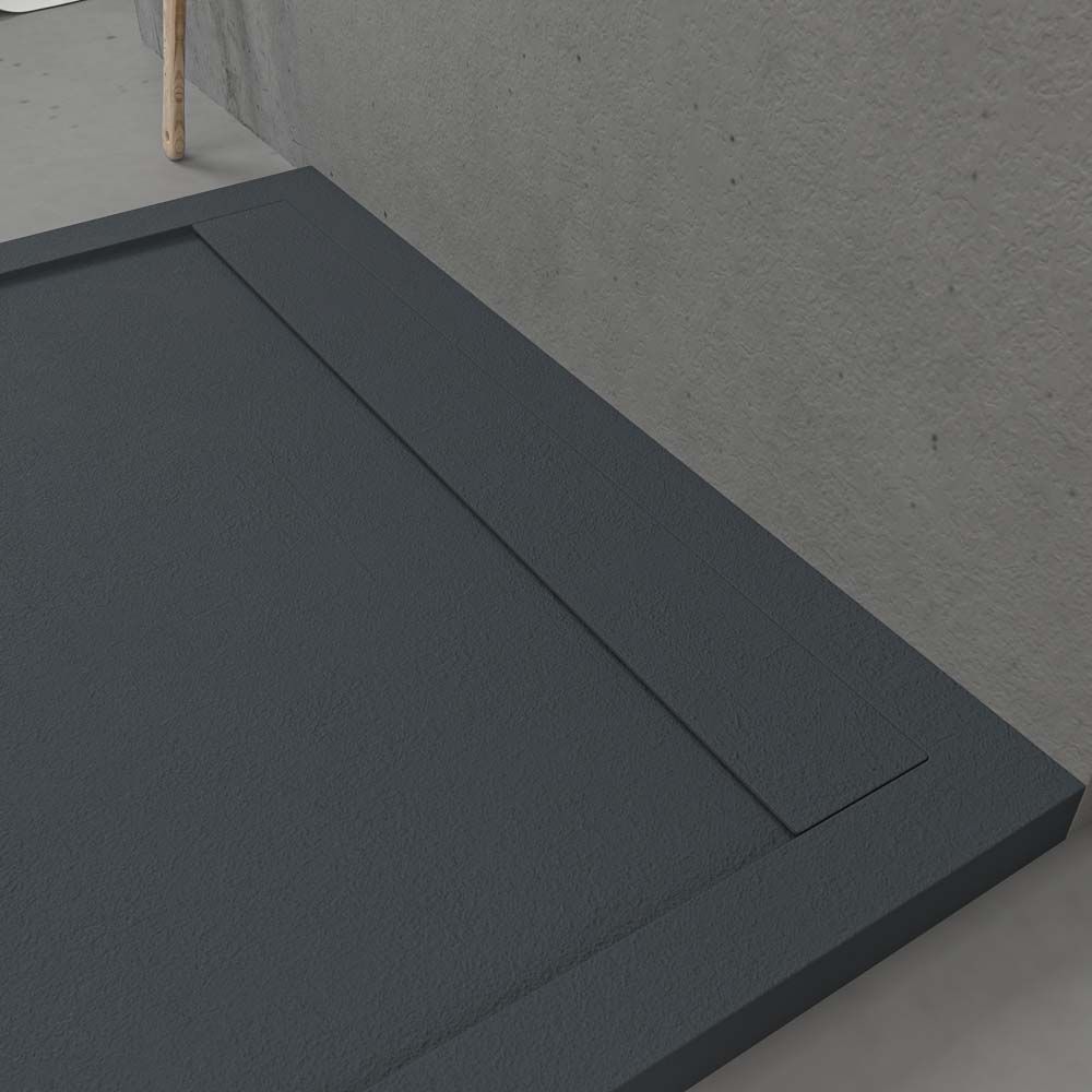 Receveur de douche en résine avec cadre URBANSTONE Graphite RAL 7016, texture ardoise, antibactérien et antidérapant. Couleurs au choix. Grille cachée – Image 4