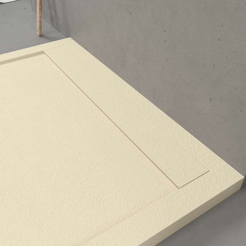 Receveur de douche en résine avec cadre URBANSTONE Ivoire RAL 1015, texture ardoise, antibactérien et antidérapant. Couleurs au choix. Grille cachée – Image 4