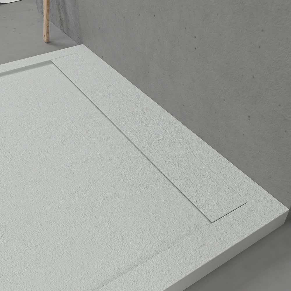 Receveur de douche en résine avec cadre URBANSTONE Sable RAL 7035, texture ardoise, antibactérien et antidérapant. Couleurs au choix. Grille cachée – Image 4