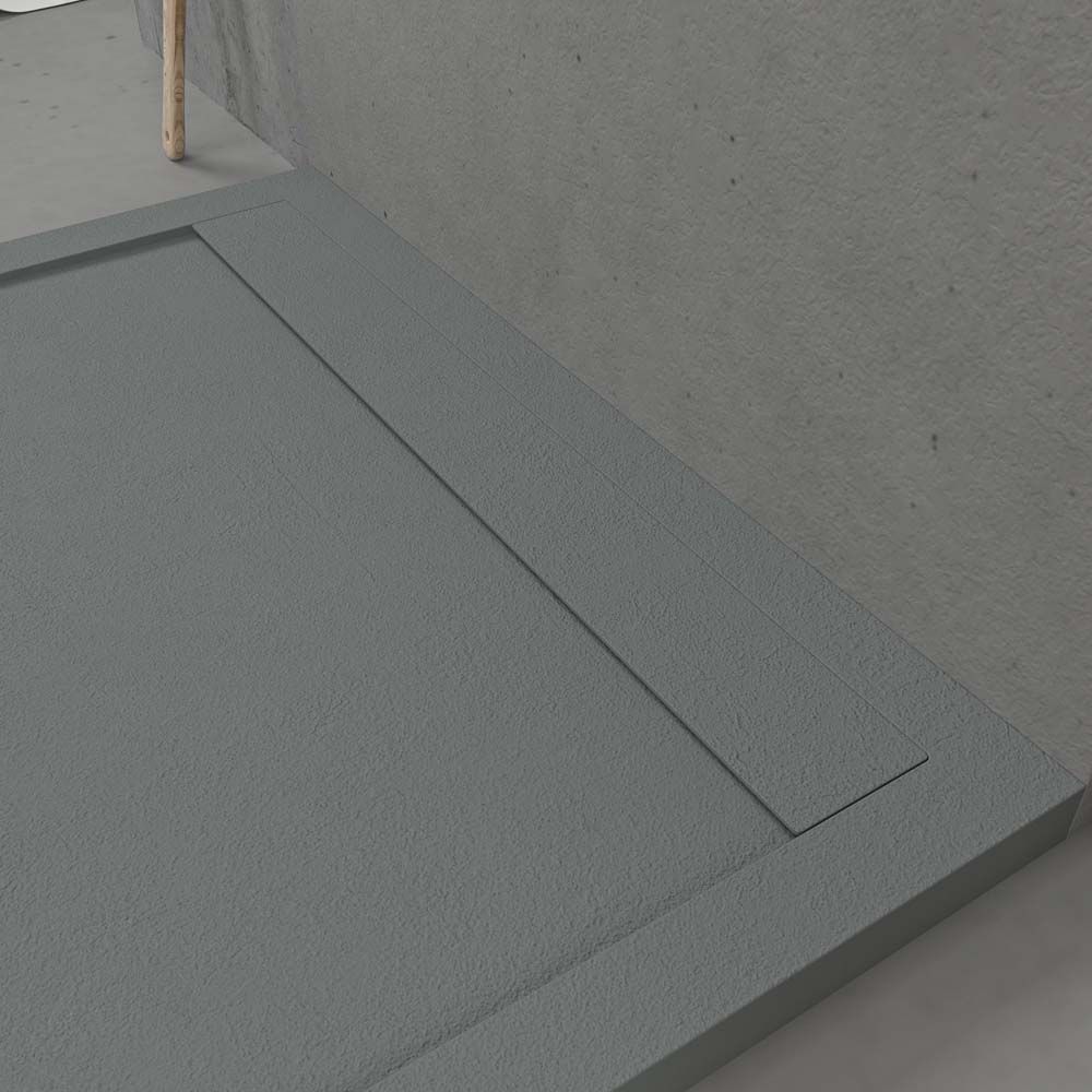 Receveur de douche en résine avec cadre URBANSTONE Gris RAL 7040, texture ardoise, antibactérien et antidérapant. Couleurs au choix. Grille cachée – Image 4