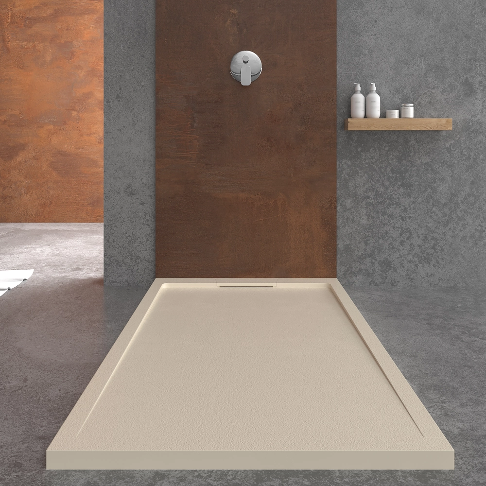 Receveur de douche en résine STYLE – couleur crème RAL-1013 et autres – texture ardoise – antibactérien et antidérapant. grille cachée – Image 3