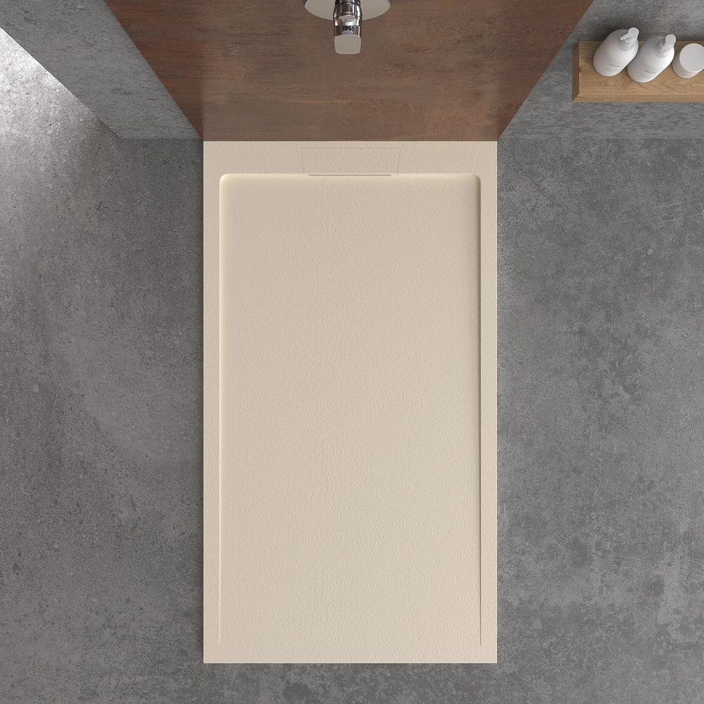 Receveur de douche en résine STYLE – couleur crème RAL-1013 et autres – texture ardoise – antibactérien et antidérapant. grille cachée
