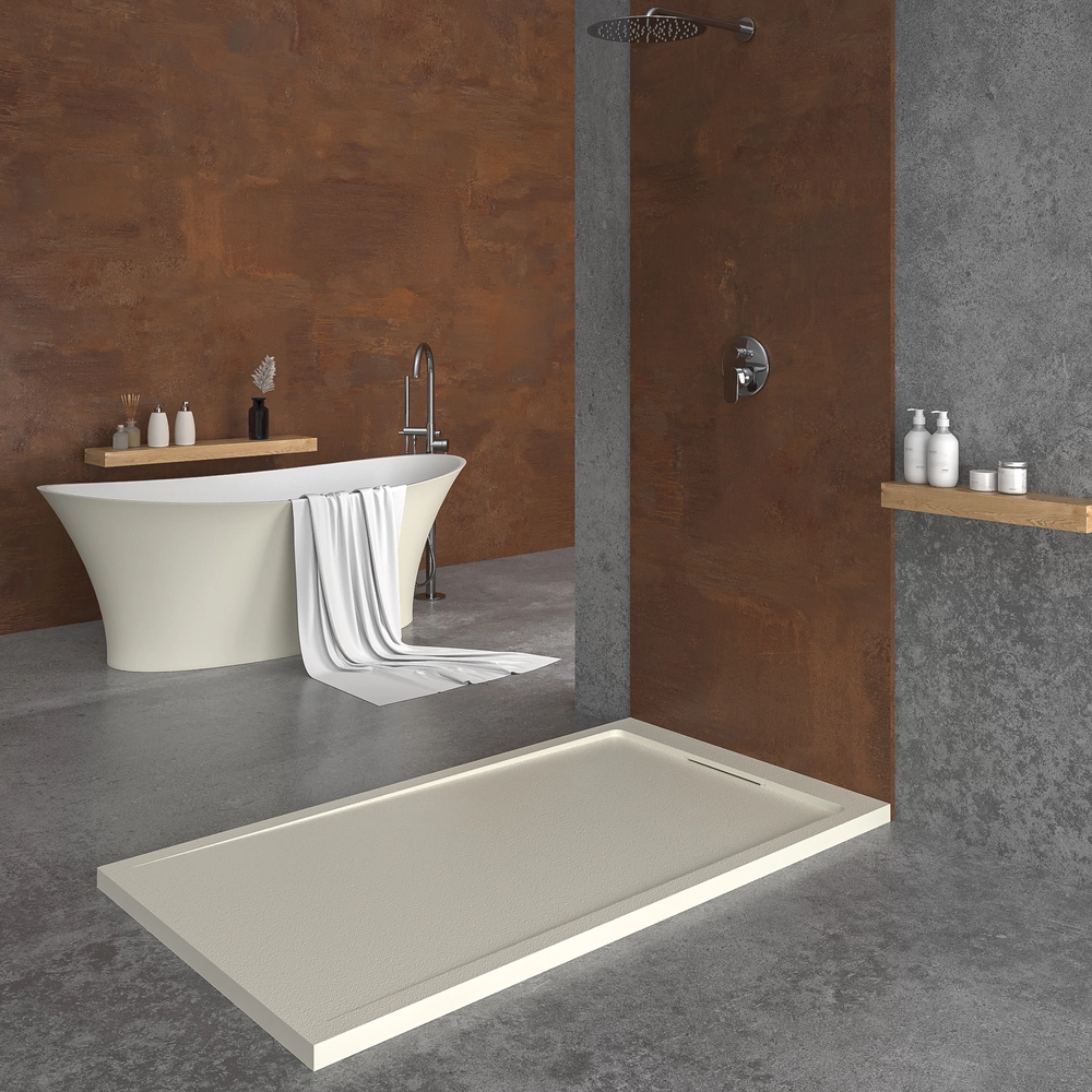 Receveur de douche en résine STYLE – couleur blanc crème RAL-9001 et autres – texture ardoise – antibactérien et antidérapant. grille cachée – Image 5