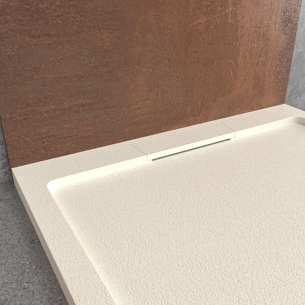 Receveur de douche en résine STYLE – couleur blanc crème RAL-9001 et autres – texture ardoise – antibactérien et antidérapant. grille cachée – Image 3