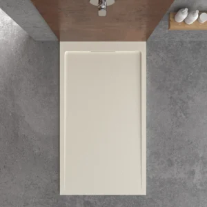 Receveur de douche en résine STYLE – couleur blanc crème RAL-9001 et autres – texture ardoise – antibactérien et antidérapant. grille cachée