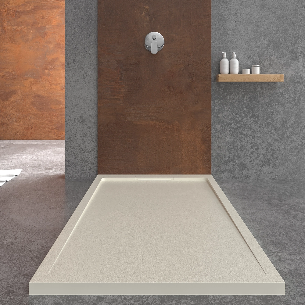 Receveur de douche en résine STYLE – couleur blanc crème RAL-9001 et autres – texture ardoise – antibactérien et antidérapant. grille cachée – Image 2