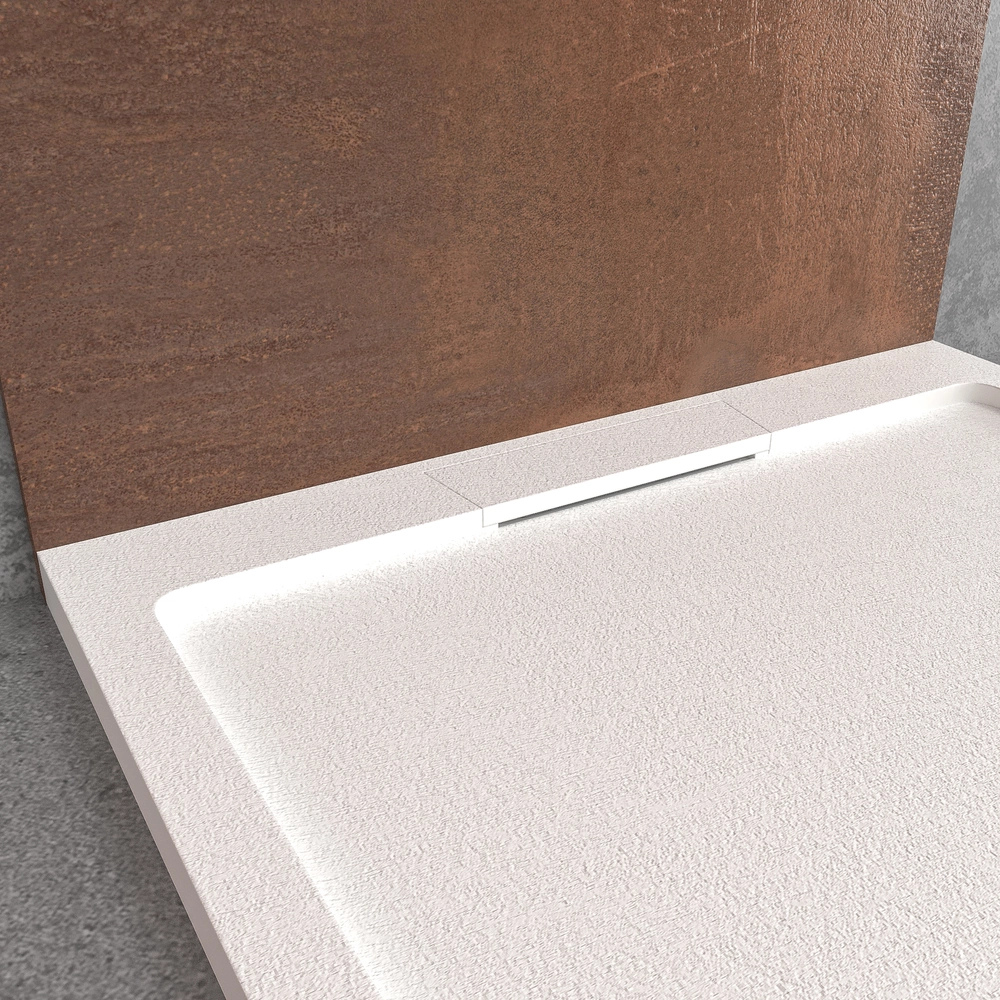 Receveur de douche en résine STYLE – couleur blanc RAL-9003 et autres – texture ardoise – antibactérien et antidérapant. grille cachée – Image 3