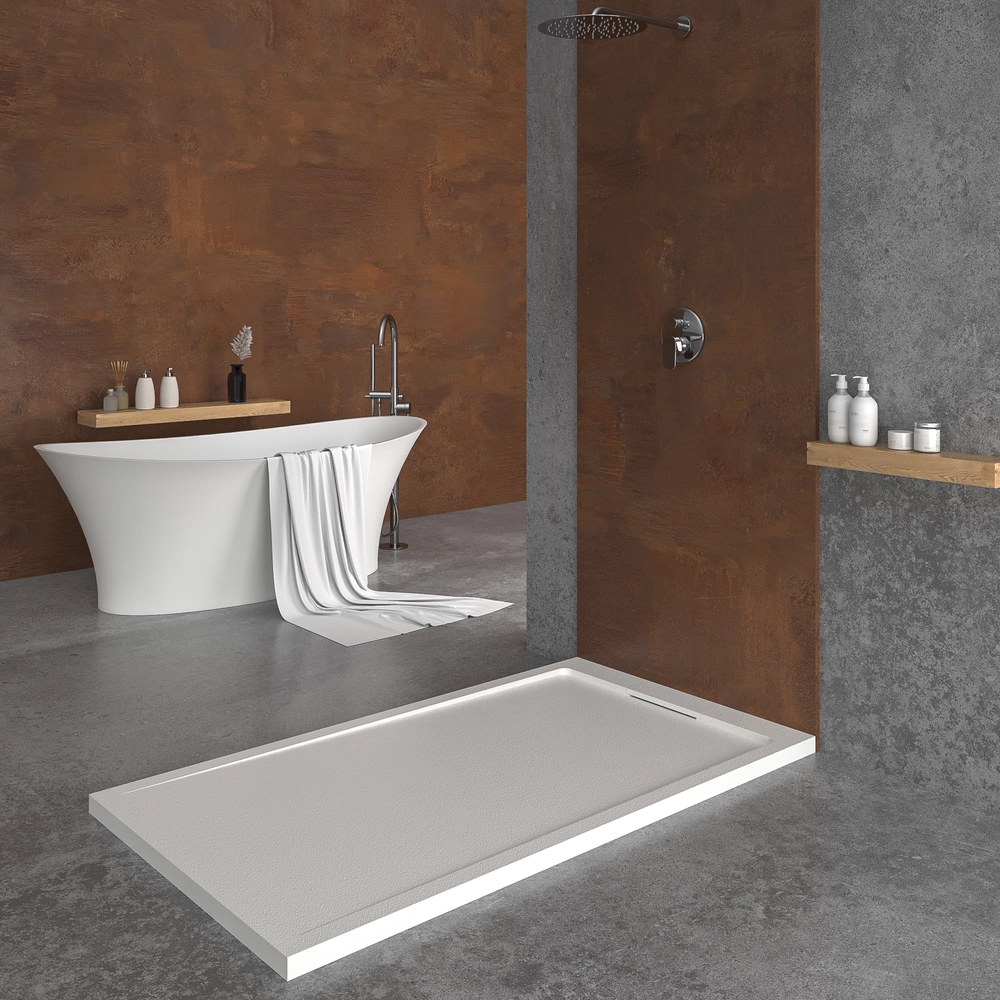 Receveur de douche en résine STYLE – couleur blanc RAL-9003 et autres – texture ardoise – antibactérien et antidérapant. grille cachée – Image 4