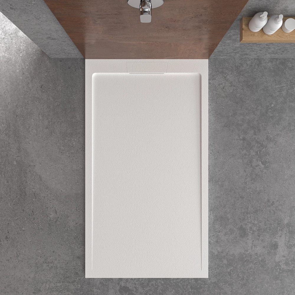 Receveur de douche en résine STYLE – couleur blanc RAL-9003 et autres – texture ardoise – antibactérien et antidérapant. grille cachée