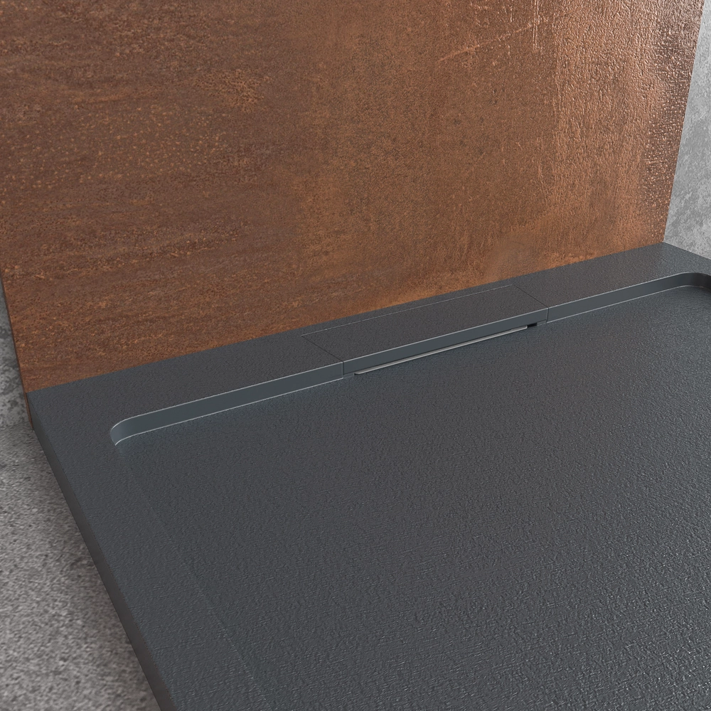 Receveur de douche en résine STYLE – gris anthracite RAL-7016 et autres – texture ardoise – antibactérien et antidérapant. grille cachée – Image 5